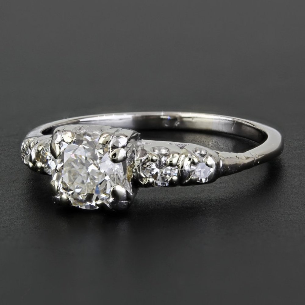 Vintage Palladium Euro Cut Diamond Art Deco Engagement Wedding Ring - Picture 3 of 6